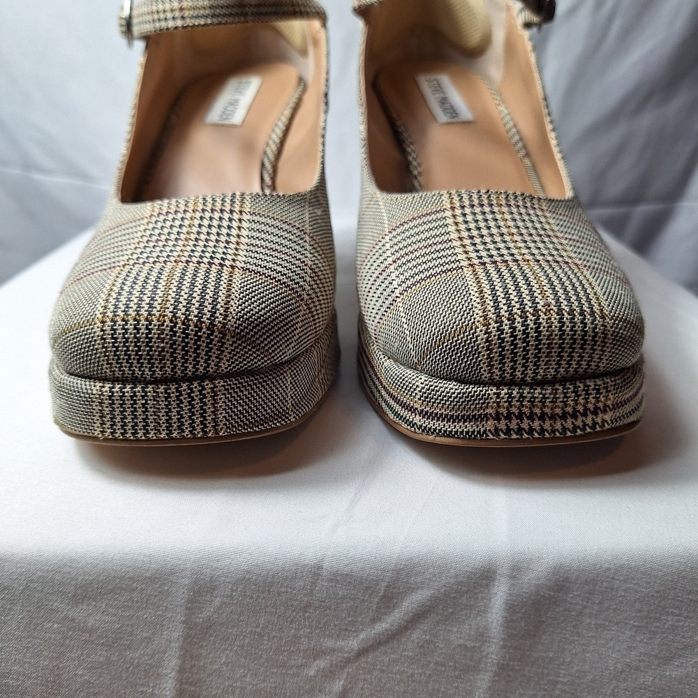 STEVE MADDEN Mingle Mary Jane Shoe Sz 8.5M Plaid Prep Chunky Block Heel 90s Y2K - Picture 3 of 10